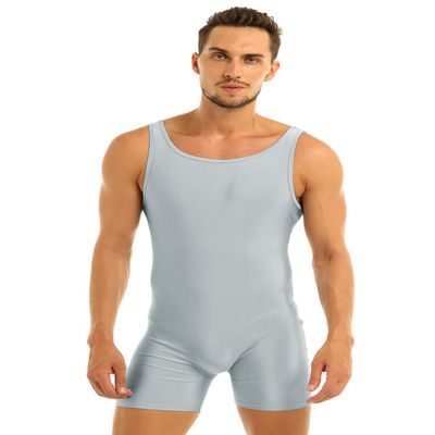 Hansber Men's One Piece Tank Top Athletic Supporter Swim Bodysuit Wrestling Singlet Leotard Jumpsuit Underwear Silver Gray Medium
