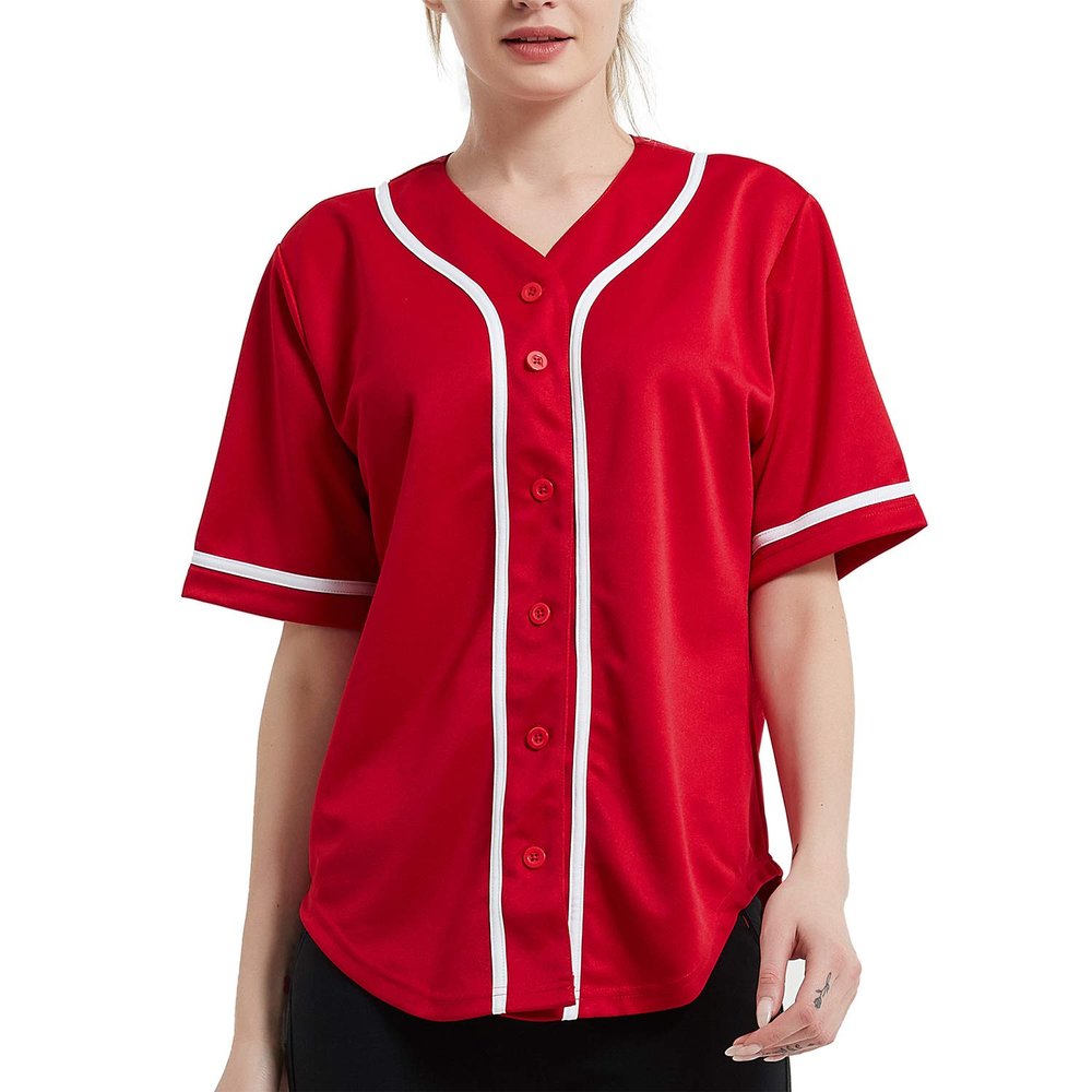 TopTie Women's Baseball Jersey Hip Hop Hipster Button Down Baseball T-Shirt-Red White-XL