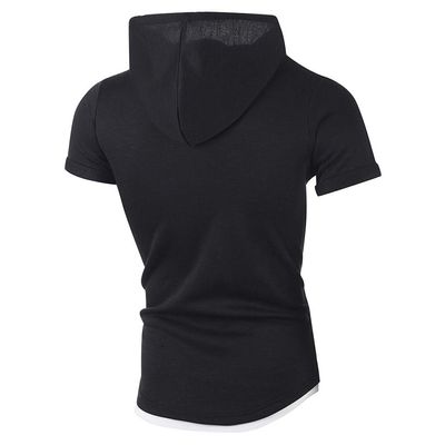 XUETON Causal Short Sleeve Hoodies Slim Fit Workout Tops with Hood Sleeveless Gym T-Shirt Muscles Tees Pockets(Black,3X-Large)