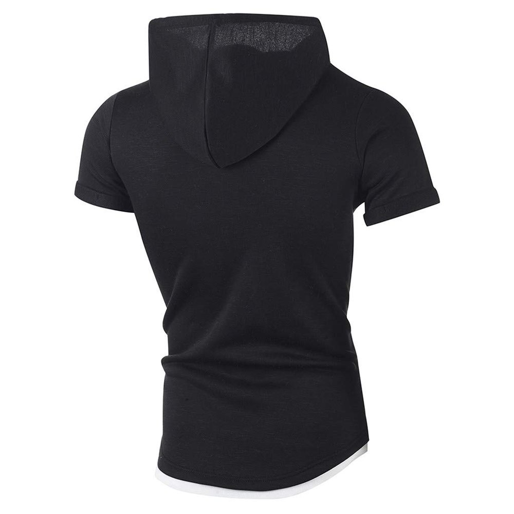 XUETON Causal Short Sleeve Hoodies Slim Fit Workout Tops with Hood Sleeveless Gym T-Shirt Muscles Tees Pockets(Black,3X-Large)