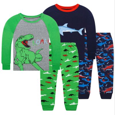 Dolphin&Fish Boys Dinosaur Shark Pajamas 4Pieces Cotton Kids Sleepwear Toddler Clothes Size 6 Blue