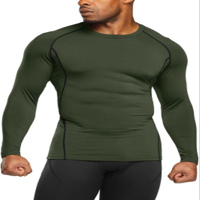 TSLA Men's Thermal Long Sleeve Compression Shirts, Athletic Base Layer Top, Winter Gear Running T-Shirt, Heatlock Round Neck Olive, X-Small