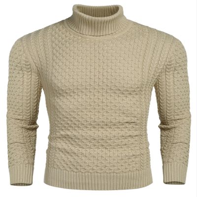 COOFANDY Men's Slim Fit Turtleneck Sweater Casual Knitted Twisted Pullover Solid Sweaters Khaki 3X-Large