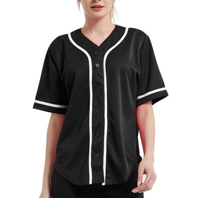 TopTie Women's Baseball Jersey Hip Hop Hipster Button Down Baseball T-Shirt-Black White-XS