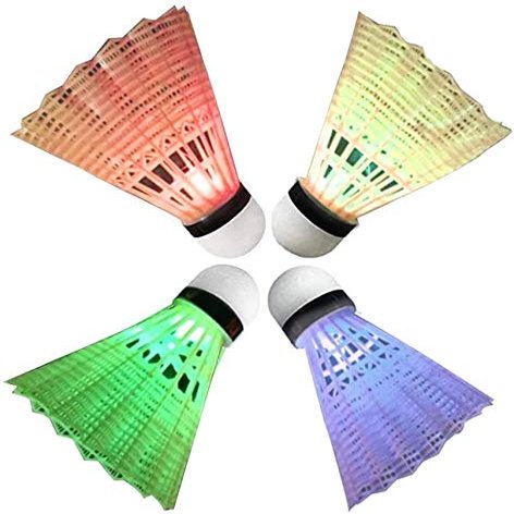 YUEVAN 4 Pack LED Badminton Shuttlecocks Lighting Birdies Shuttlecock Glow in The Dark Badminton for Indoor/Outdoor Sports Activities