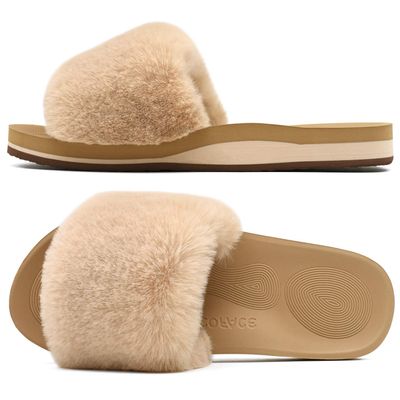 COFACE Womens Slippers with Arch Support Comfy Open Toe Fuzzy Woman House Shoes Size 5 Plantar Fasciitis Orthopedic Comfortable Slippers-for-Women Indoor