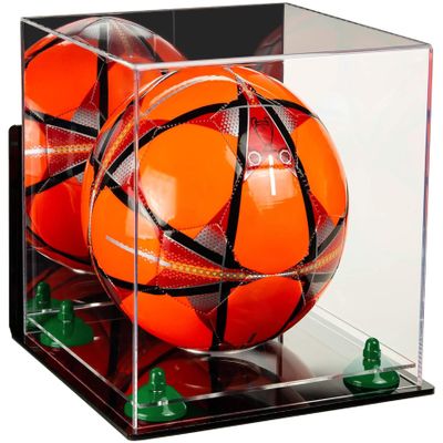 Better Display Cases Acrylic Display Case for Collectibles, Full Size Soccer Ball Display Case,Green Risers & Clear Base,WM, Handcrafted Showcase Box.DIM;9.75" L x 9.75" W x 9.75" H. (B02)