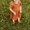 Csbks Toddler Girls Cute Pompoms Lace Floral Elegant Retro Swing Party Dress Reddish Brown 90(1T) view 2