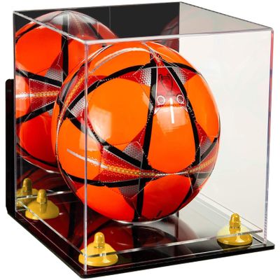 Better Display Cases Acrylic Display Case for Collectibles, Full Size Soccer Ball Display Case,Yellow Risers & Clear Base,WM, Handcrafted Showcase Box.DIM;9.75" L x 9.75" W x 9.75" H. (B02)