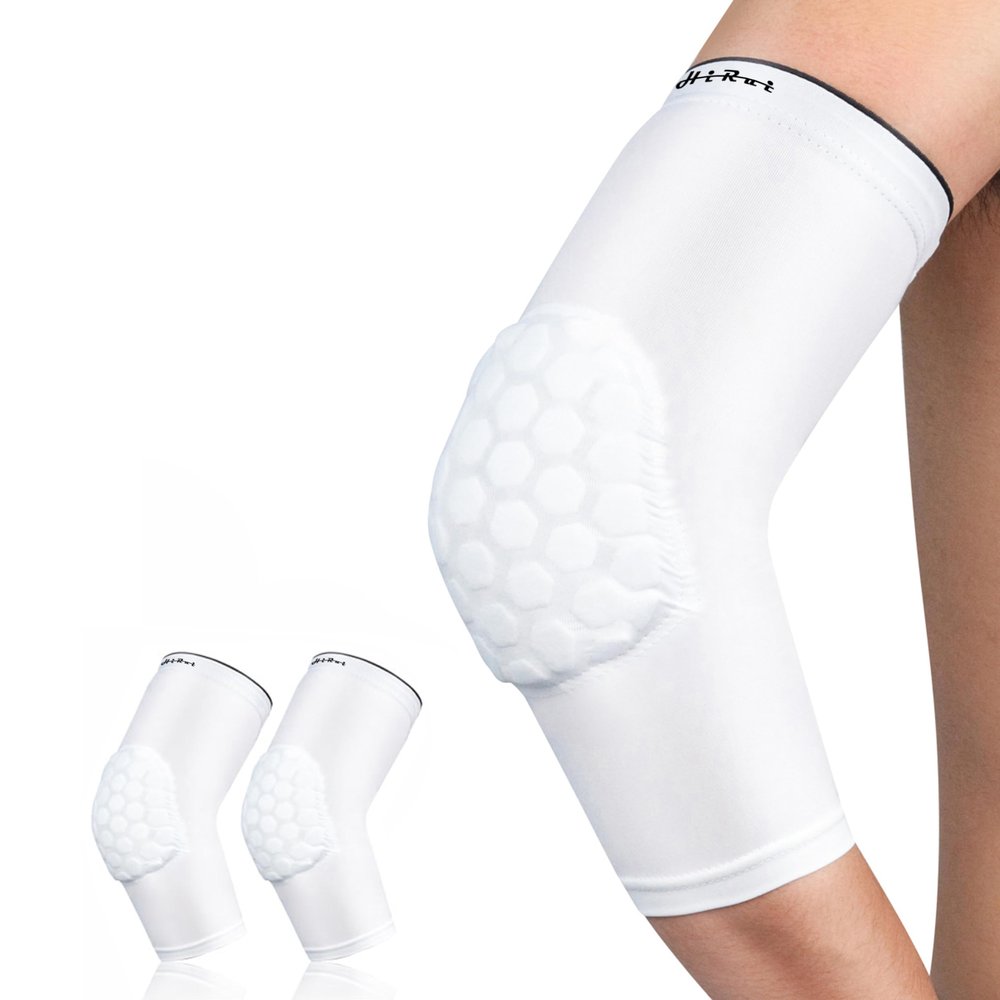 HiRui Elbow Pads, Basketball Baseball Elbow Brace Elbow Support Arm Compression Sleeve Collision Avoidance Elbow Pad for Volleyball Cycling Football Work Out, Women&Men(1Pair) (White, XL)