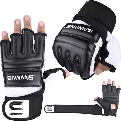 SAWANS Punch Bag Boxing Gloves Karate Mitts MMA Body Combat Taekwondo Training Martial Art Fighting Grappling Muay Thai (Black, X-Large)