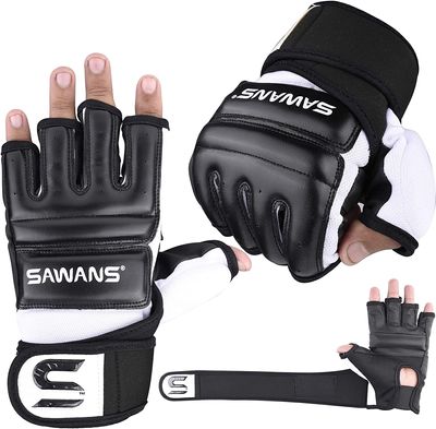 SAWANS Punch Bag Boxing Gloves Karate Mitts MMA Body Combat Taekwondo Training Martial Art Fighting Grappling Muay Thai (M, Black)