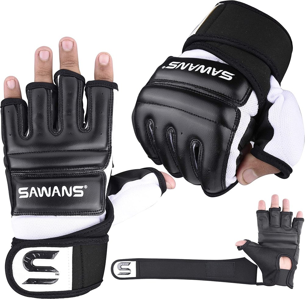 SAWANS Punch Bag Boxing Gloves Karate Mitts MMA Body Combat Taekwondo Training Martial Art Fighting Grappling Muay Thai (M, Black)