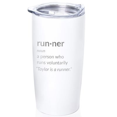 Lifetime Creations Engraved Personalized Runner Definition Stainless Steel Tumbler with Lid 20 oz, Funny Runner Gift, Gift for Marathoner (White) Coffee Travel Mug