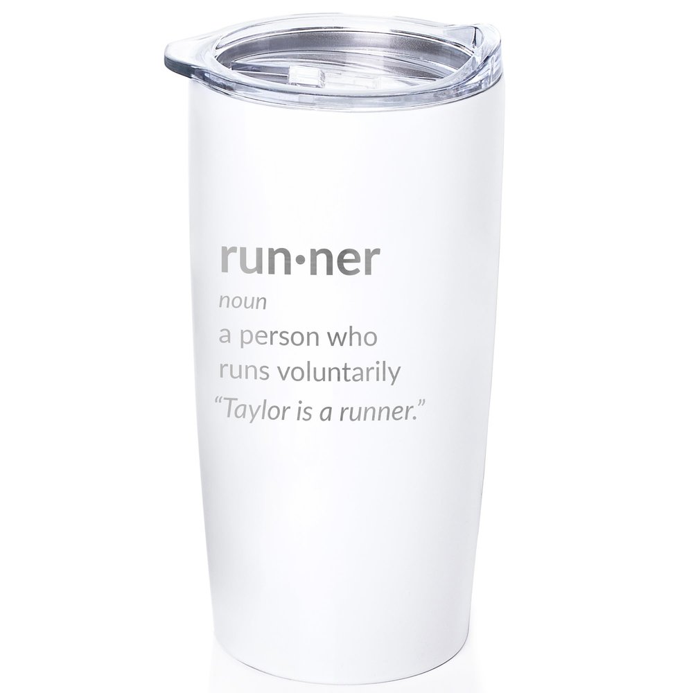 Lifetime Creations Engraved Personalized Runner Definition Stainless Steel Tumbler with Lid 20 oz, Funny Runner Gift, Gift for Marathoner (White) Coffee Travel Mug