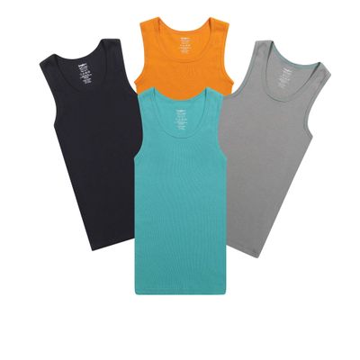 Buyless Fashion Boys Scoop Neck Tagless Undershirts Soft Cotton Tank Top (4 Pack) 7-8 Multi Color