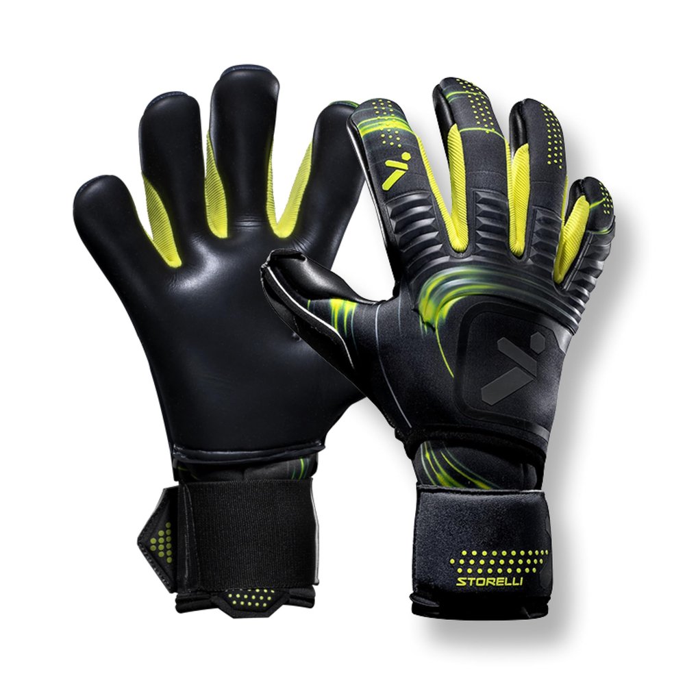 Storelli Silencer Menace Goalkeeper Gloves, Soccer Goalie Gloves for Youths & Adults, Roll-Negative, Hybrid Gloves with Removable Finger Spines, Black & Yellow, Size 10