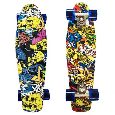 fashionbeautybuy Complete Cruiser Skateboard 27 Inch Cool Street Dance Pattern Wide Deck Board with High Rebound PU Wheels for Beginners Adult