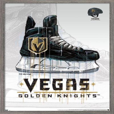 Trends International NHL Vegas Golden Knights - Drip Skate 20 Wall Poster, 14.725" x 22.375", Barnwood Framed Version