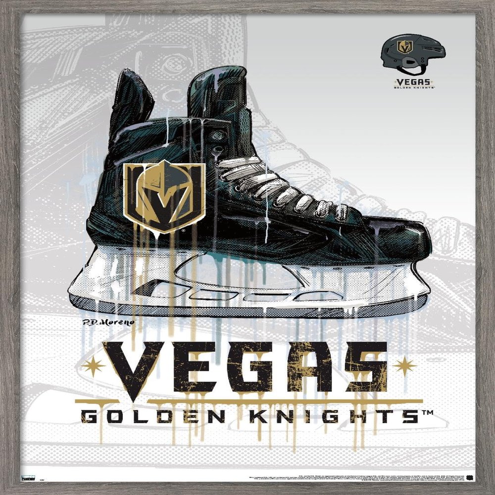 Trends International NHL Vegas Golden Knights - Drip Skate 20 Wall Poster, 14.725" x 22.375", Barnwood Framed Version