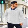 COOFANDY Men's Shawl Collar Sweaters V-Neck Cotton Relaxed Fit Cable Pullover (White, Large) view 2