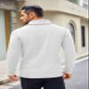 COOFANDY Men's Shawl Collar Sweaters V-Neck Cotton Relaxed Fit Cable Pullover (White, Large) view 3