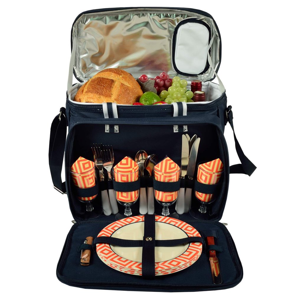 Picnic at Ascot Original Insulated Picnic Cooler with Service for 4 -Designed & Assembled in The USA