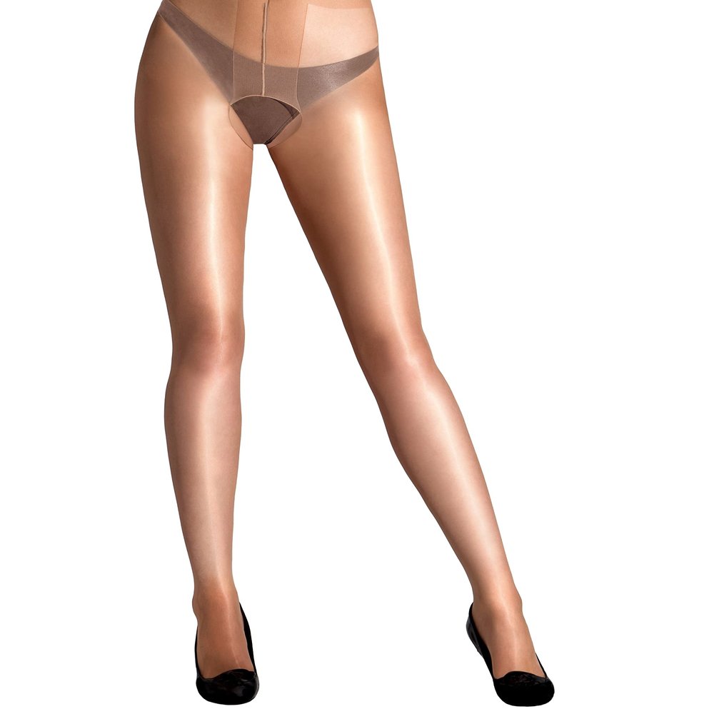 Cecilia de Rafael Women's Vidrio Crotchless Tights in Te with Smooth Waistband - Nylon & Lycra - Small