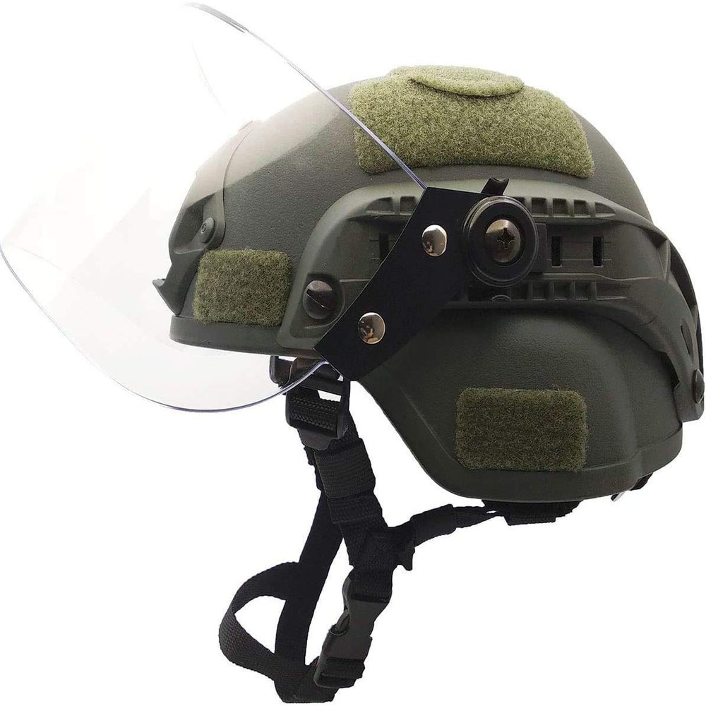 Unknown Adult Olive Drab Green Medium MICH 2000 Action Version Tactical Helmet with NVG Bracket and Vandal-Proof Visor Mask for Outdoor Airsoft Paintball CS Games