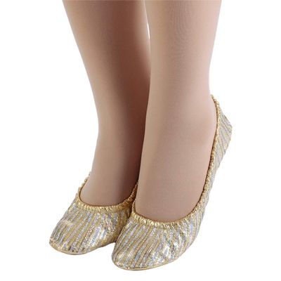 1Pair Womens Ballerina Bling Metallic Comfortable Flats Roll Up Walking Shoes Sequin House Slippers For Women Size S(Golden)
