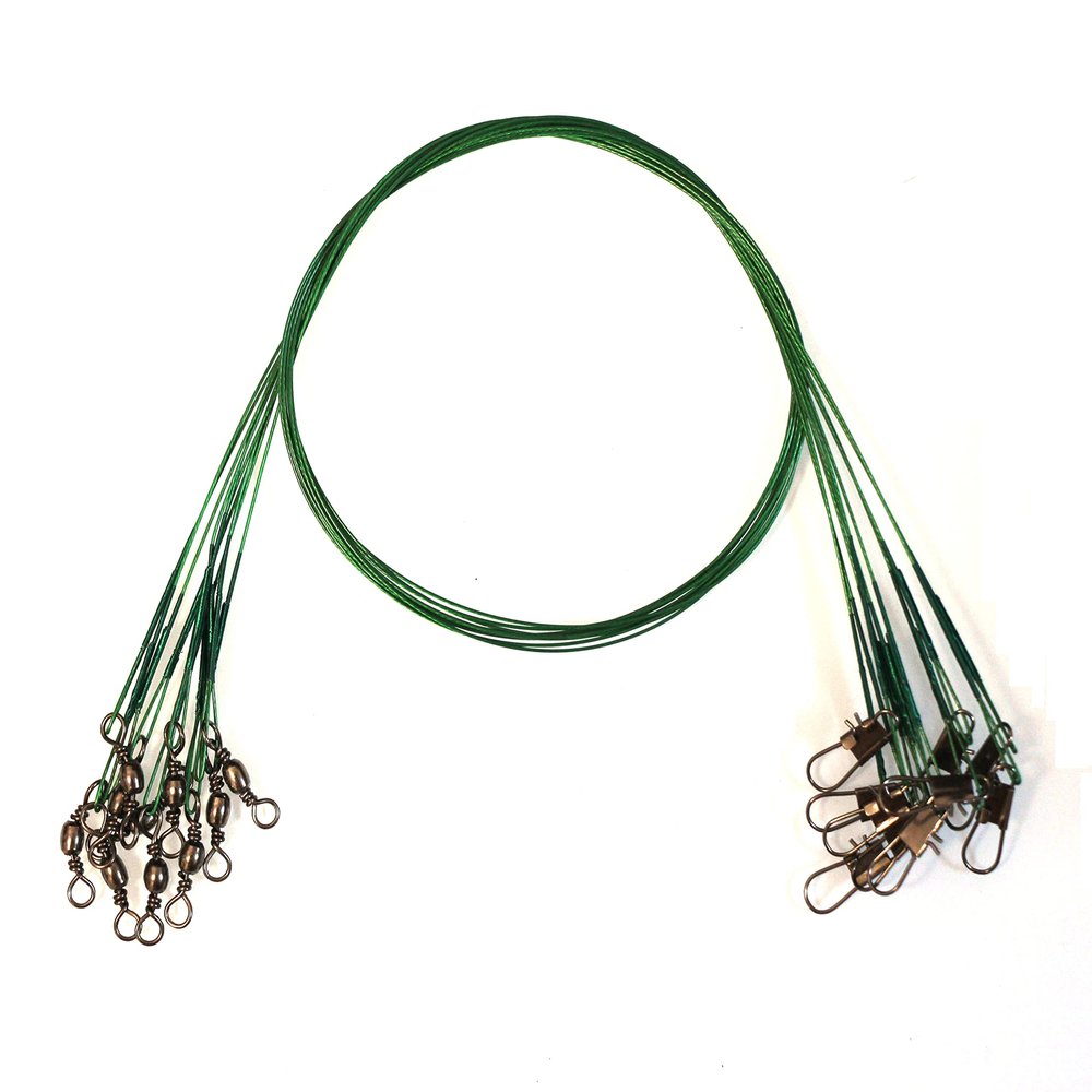 10pcs Fishing Wire Leaders Heavy Duty Nylon-Coated Fishing Line Wire Leaders with Swivels and Snaps 18inch, 45LB