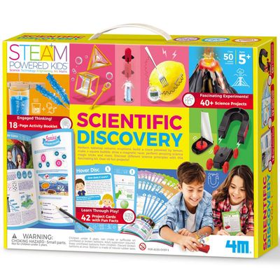 4M Scientific Discovery Kit for Kids Ages 8-12 Over 50 STEM Experiments in Physics, Chemistry, Magnetism & Bubble Science, Build a Lemon Clock, Volcano, Magnetic Racer, Hover Disc, Educational Gift
