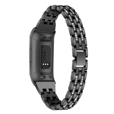 Chic Bling Bands Compatible with Fitbit Charge 4/Charge 3/Charge 3 SE Fitness Tracker,Rhinestone Dressy Bracelet Stainless Steel Metal Replacement Strap for Wristbands Jewelry Strap Women