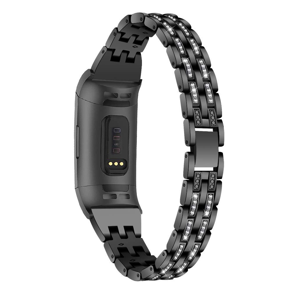 Chic Bling Bands Compatible with Fitbit Charge 4/Charge 3/Charge 3 SE Fitness Tracker,Rhinestone Dressy Bracelet Stainless Steel Metal Replacement Strap for Wristbands Jewelry Strap Women