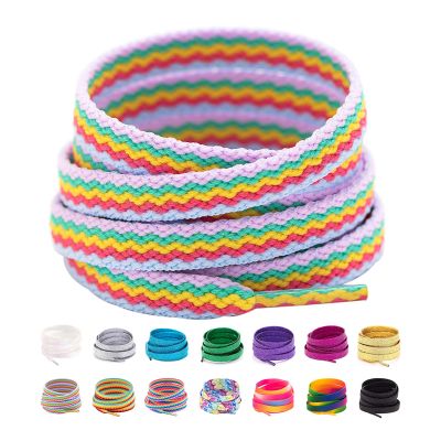 Booyckiy Flat Colorful Fashion Shoelaces, 5/16" Rainbow Stripe Shoe Laces for Sneakers Gem Rainbow 31inch (80cm)