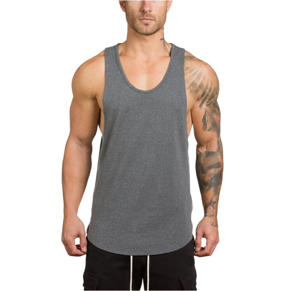 XUETON Mens Gym Muscle Tank Short Sleeve Cut Bodybuilding Tranining Fitness Athletic Tops Casual Fitted Tanks(Grey,XX-Large)