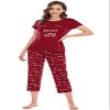 Honeystore Women's Short Sleeve Cat Print Shorts or Pants Pajama Sets Sleepwear H0090-Burgundy L view 1