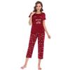 Honeystore Women's Short Sleeve Cat Print Shorts or Pants Pajama Sets Sleepwear H0090-Burgundy L view 2