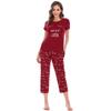 Honeystore Women's Short Sleeve Cat Print Shorts or Pants Pajama Sets Sleepwear H0090-Burgundy L view 3