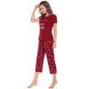 Honeystore Women's Short Sleeve Cat Print Shorts or Pants Pajama Sets Sleepwear H0090-Burgundy L view 4