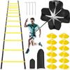 Pro Speed & Agility Training SetIncludes 12 Rung 20ft Adjustable Agility Ladder with Carrying Bag, 12 Disc Cones, 4 Steel Stakes, 1 Resistance Parachute, Use Equipment to Improve Footwork Any Sport view 1