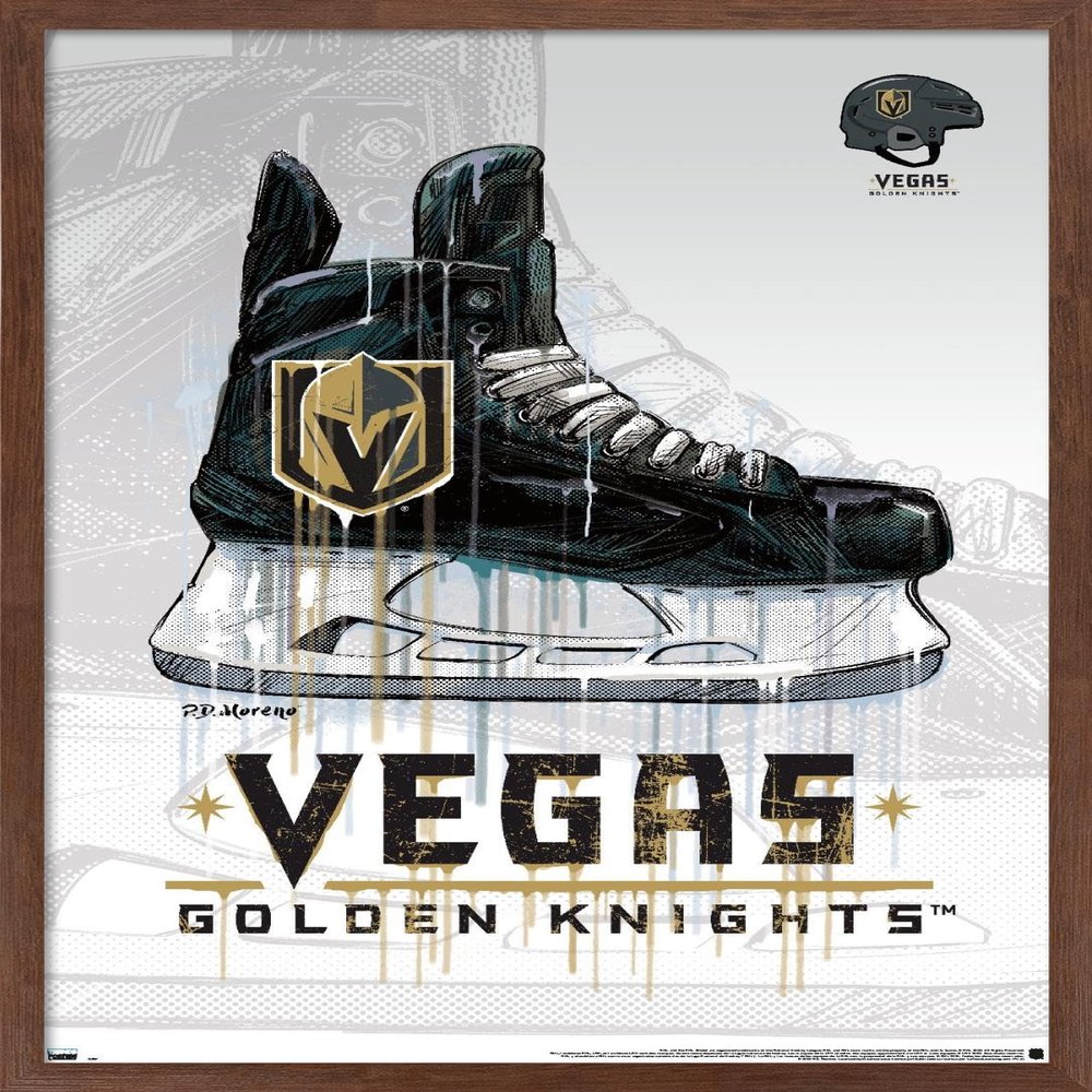 Trends International NHL Vegas Golden Knights - Drip Skate 20 Wall Poster, 14.725" x 22.375", Mahogany Framed Version