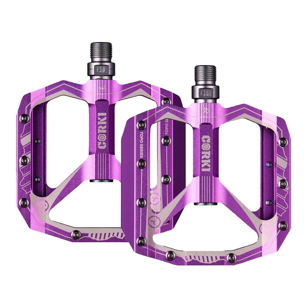 corki Extra Large Mountain Bike Pedals Flat, Aluminum Alloy MTB Pedals Platform 9/16" Purple