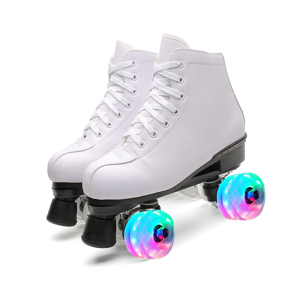 Adult Roller Skates High Top Indoor Outdoor Quad Skates White 5 M US Women