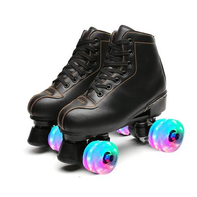 Adult Roller Skates High Top Indoor Outdoor Quad Skates Black 6 M US Women