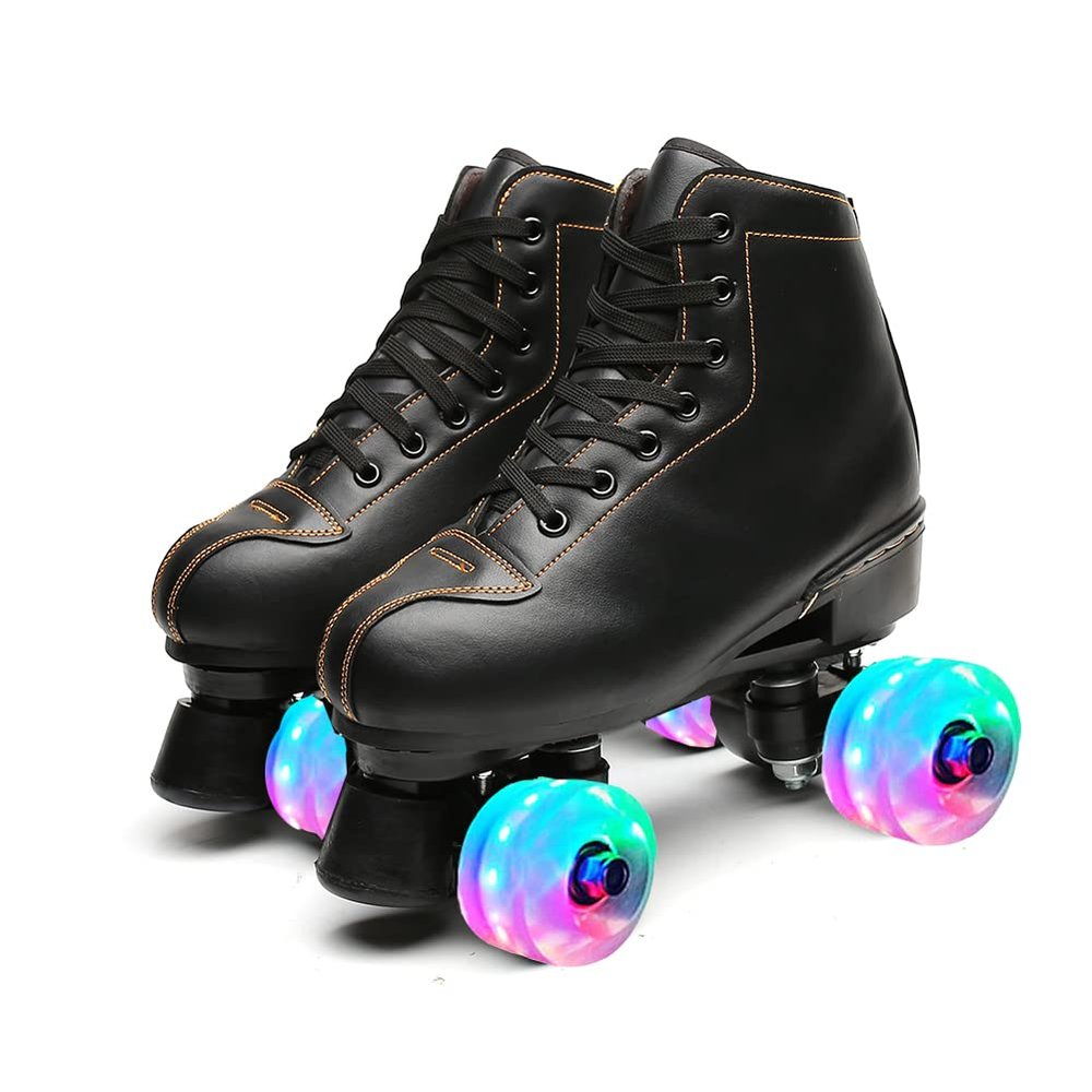 Adult Roller Skates High Top Indoor Outdoor Quad Skates Black 12 M US Women