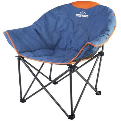OUTDOOR LIVING SUNTIME Sofa Chair, Oversize Padded Moon Leisure Portable Stable Comfortable Folding Chair for Camping, Hiking, Carry Bag (Denim)