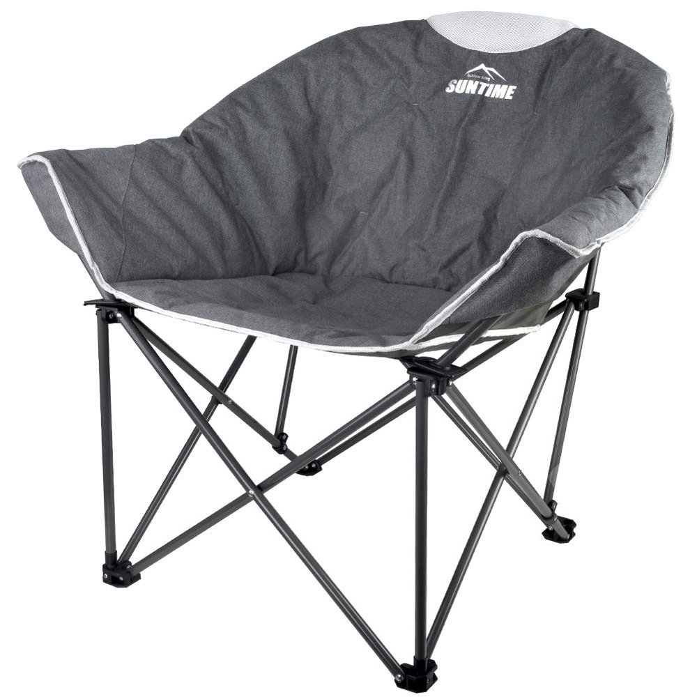 OUTDOOR LIVING SUNTIME Sofa Chair, Oversize Padded Moon Leisure Portable Stable Comfortable Folding Chair for Camping, Hiking, Carry Bag (Gray)