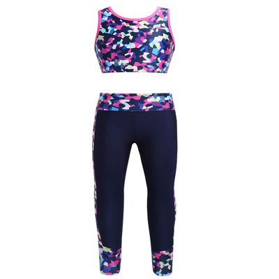 Moily Big Girls Two Piece Athletic Outfit Sweetheart Racer Back Top with Leggings for Gymnastics/Dance/Sports Floral Rose 14