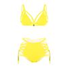 ACSUSS Womens 2Pcs Bikini Set Strappy Padded Push Up Bra Top with Lace Up Bikini Briefs Swimsuit Yellow L
